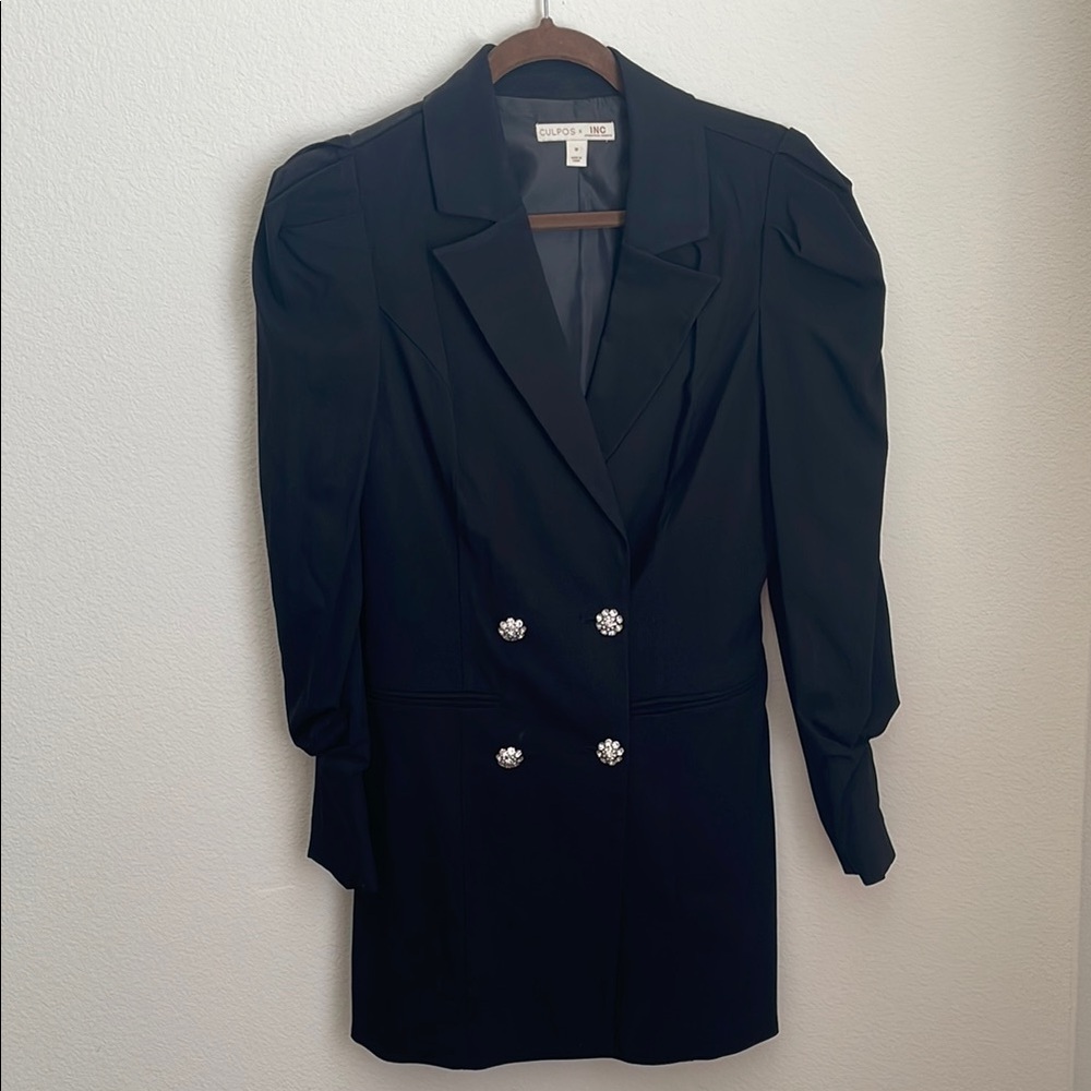 Vintage Black Double-Breasted Blazer with Crystal Buttons